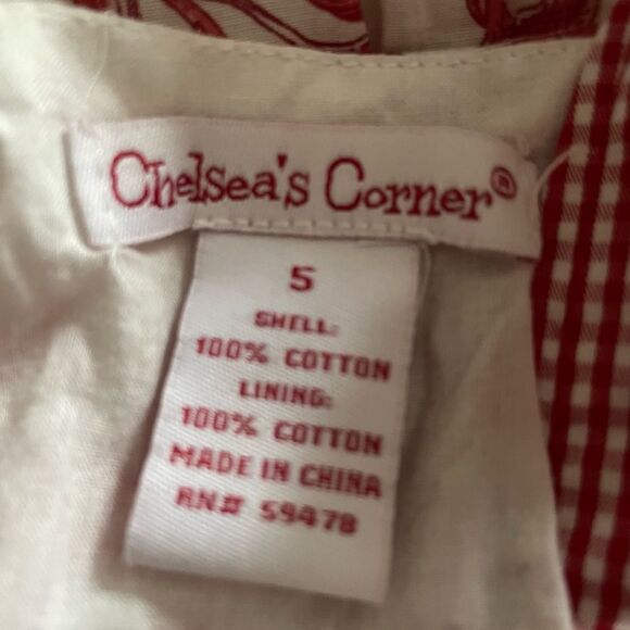 Girls White & Red gingham Floral Sundress By Chelsea’s Corner Size 5 - Picture 4 of 6